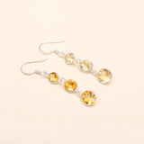 925 Silver Triple Citrine Dangle Earrings
