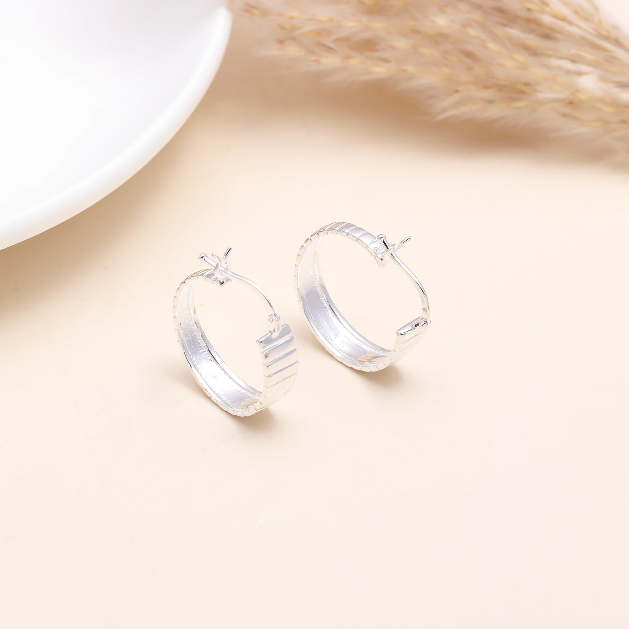925 Sterling Silver Classic Textured Hoop Earrings