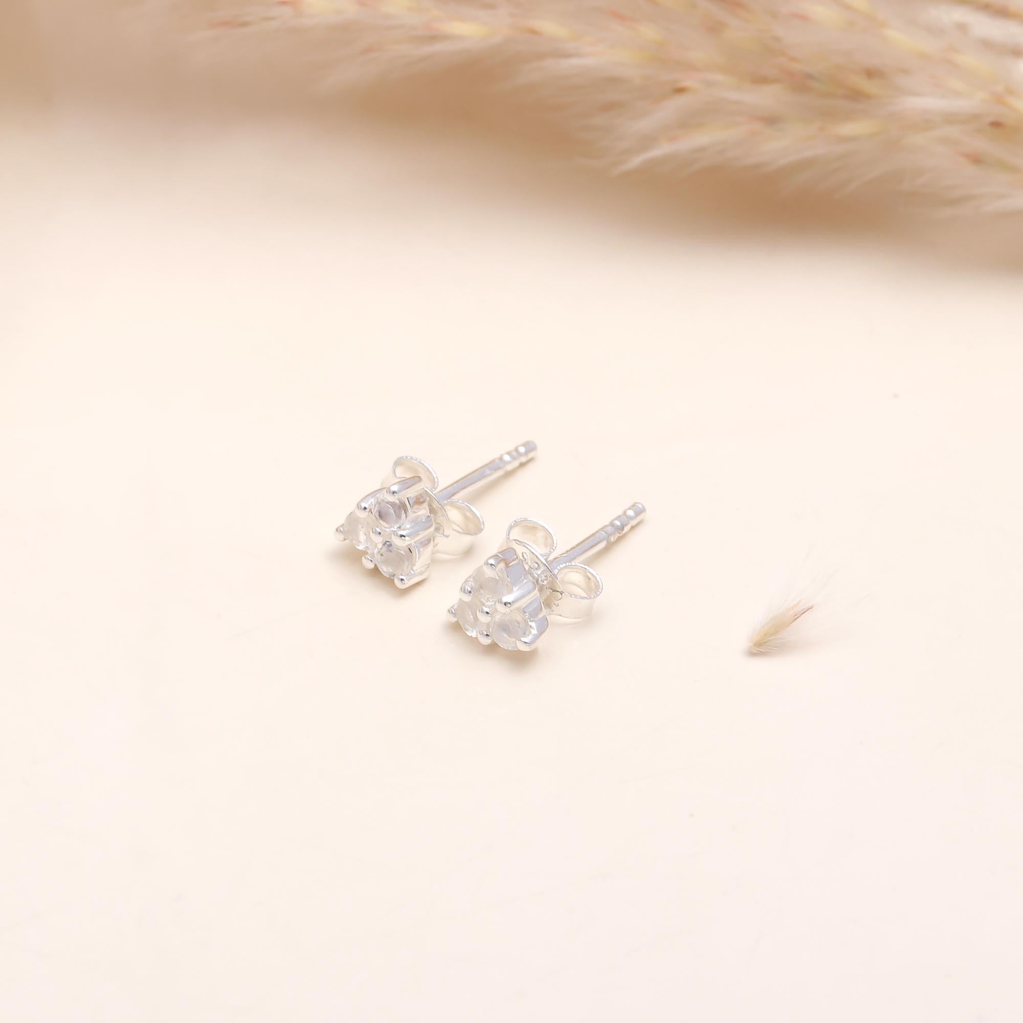 925 Sterling Silver Moonstone Cluster Stud Earrings