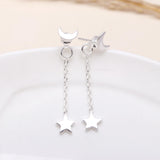 925 Sterling Silver Moon and Star Dangle Earrings