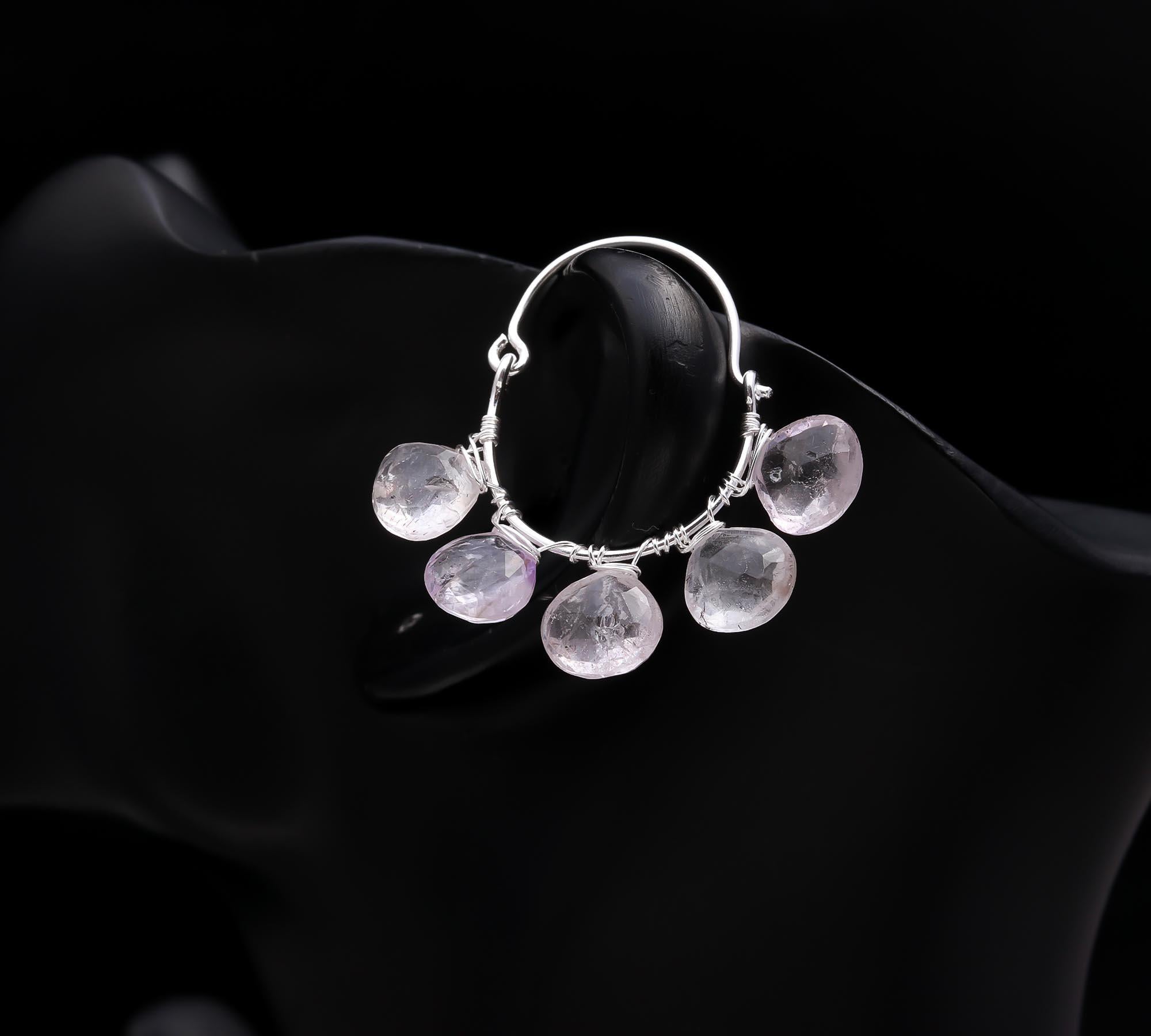 925 Sterling Silver Clear Quartz Hoop Earrings