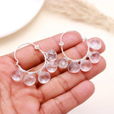 925 Sterling Silver Clear Quartz Hoop Earrings