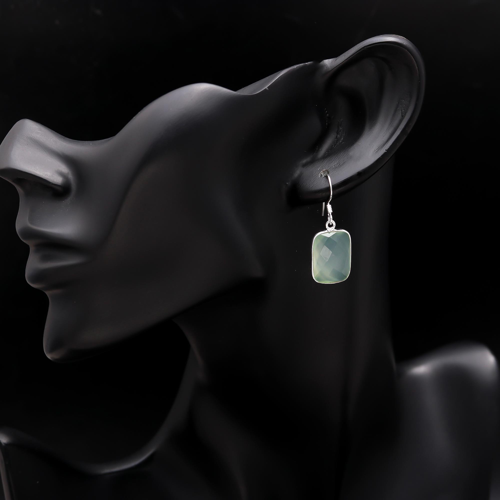 925 Silver Green Chalcedony Dangle Earrings