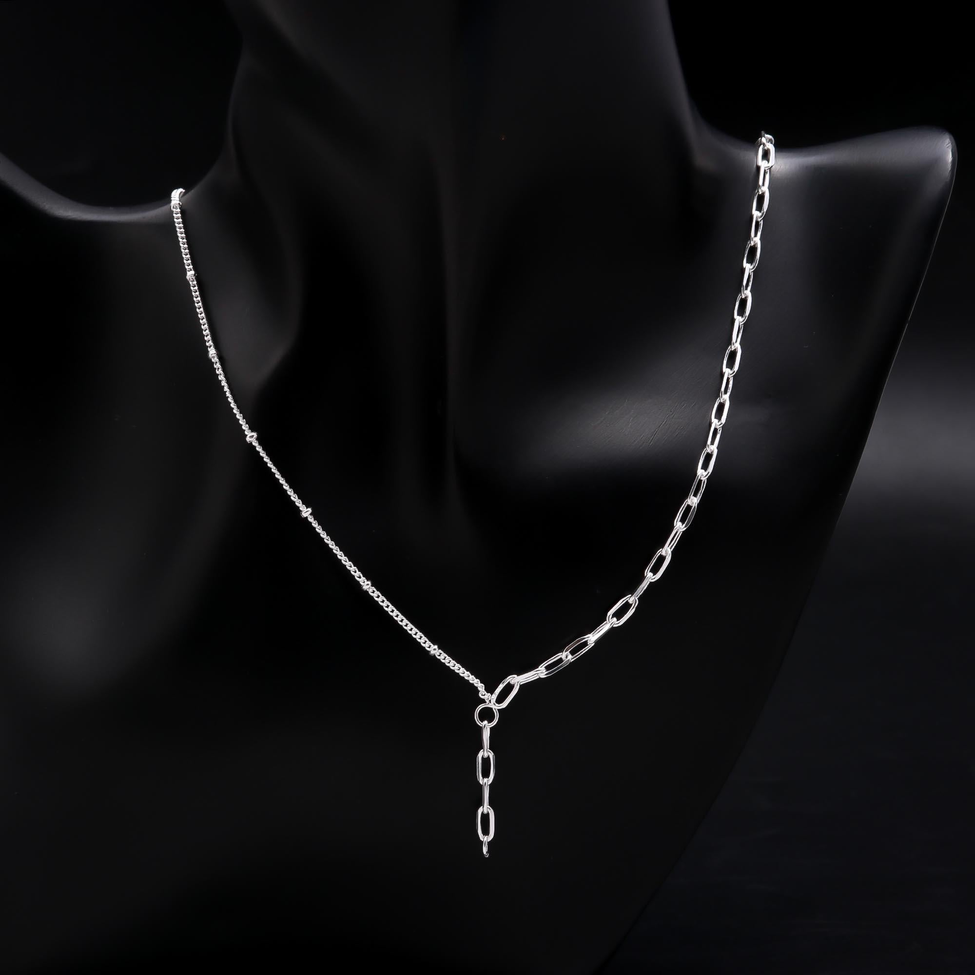 925 Sterling Silver Asymmetric Y Drop Chain Necklace