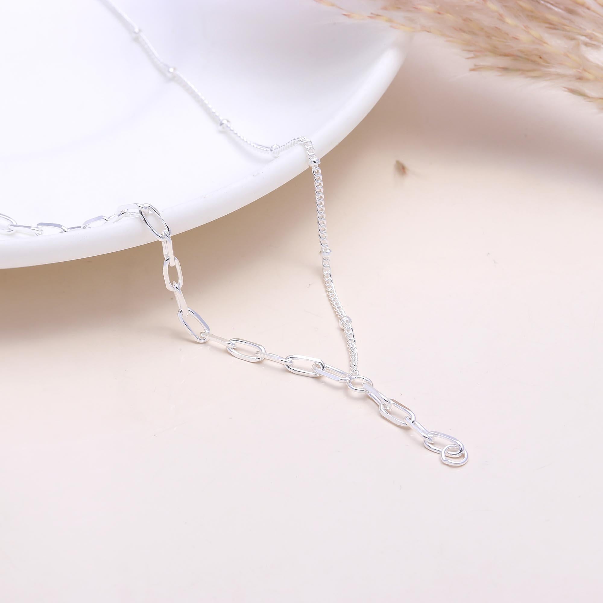 925 Sterling Silver Asymmetric Y Drop Chain Necklace