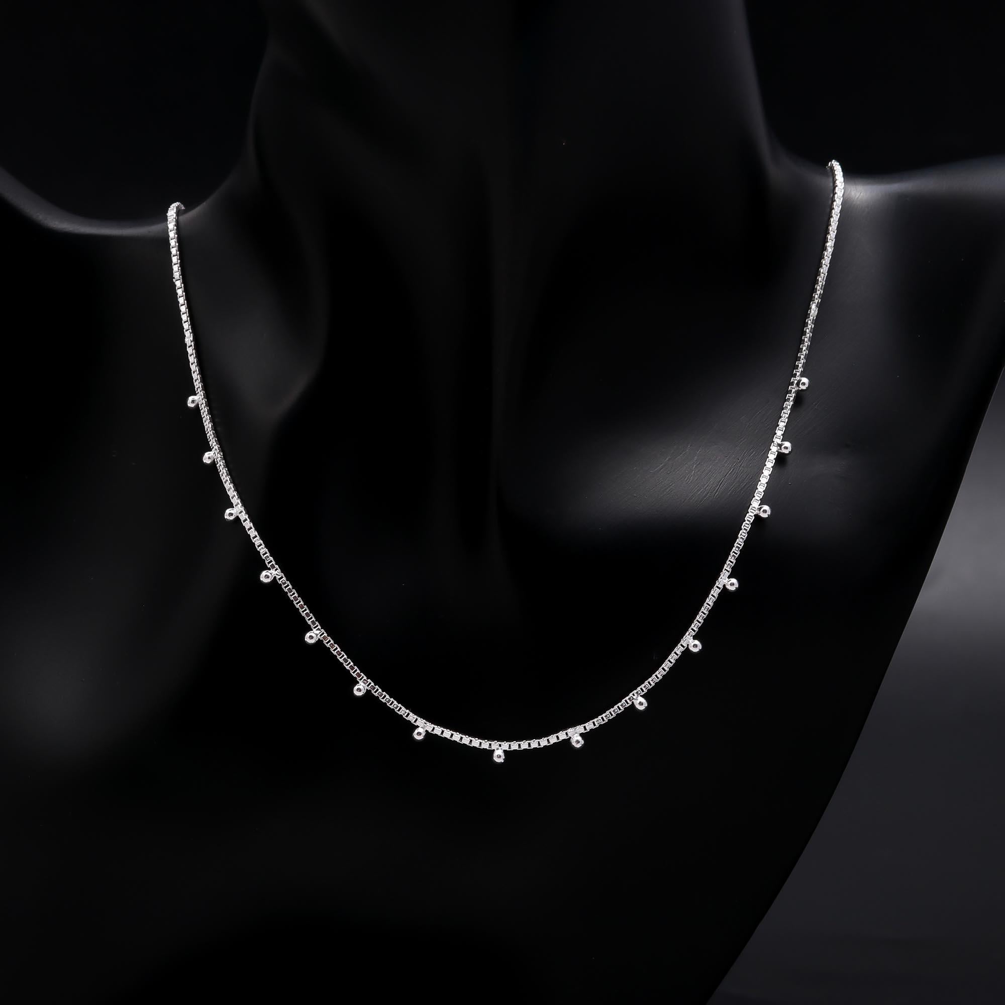 925 Sterling Silver Box Chain Necklace with Dangling Bead