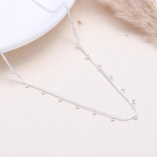 925 Sterling Silver Box Chain Necklace with Dangling Bead