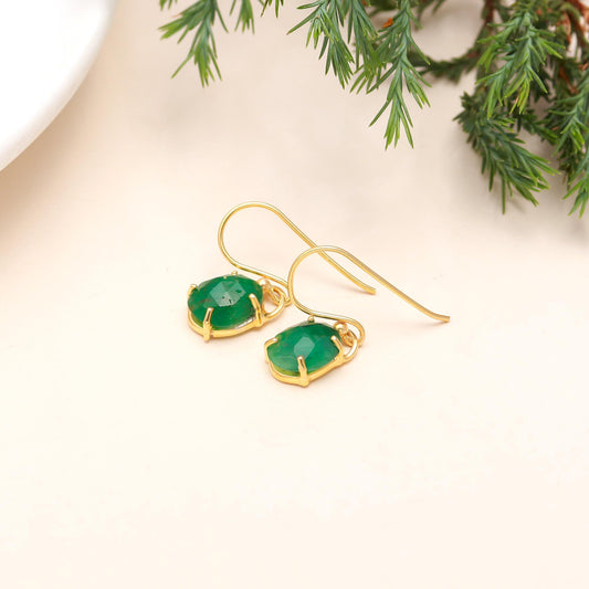 925 Sterling Silver Emerald Dangle Earrings in Earwire