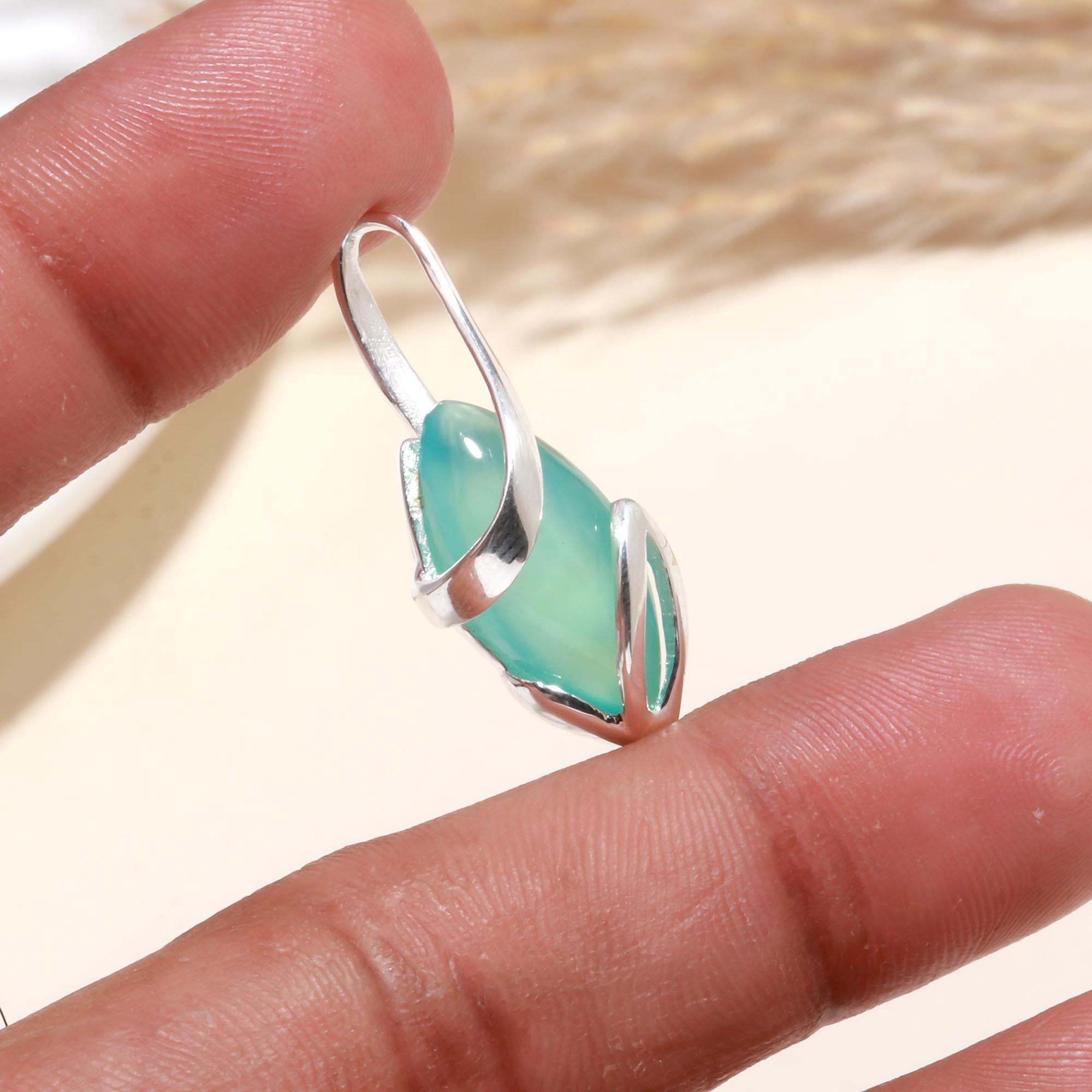 925 Sterling Silver Green Chalcedony Pendant