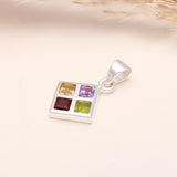 925 Sterling Silver Multi-Gemstone Square Pendant