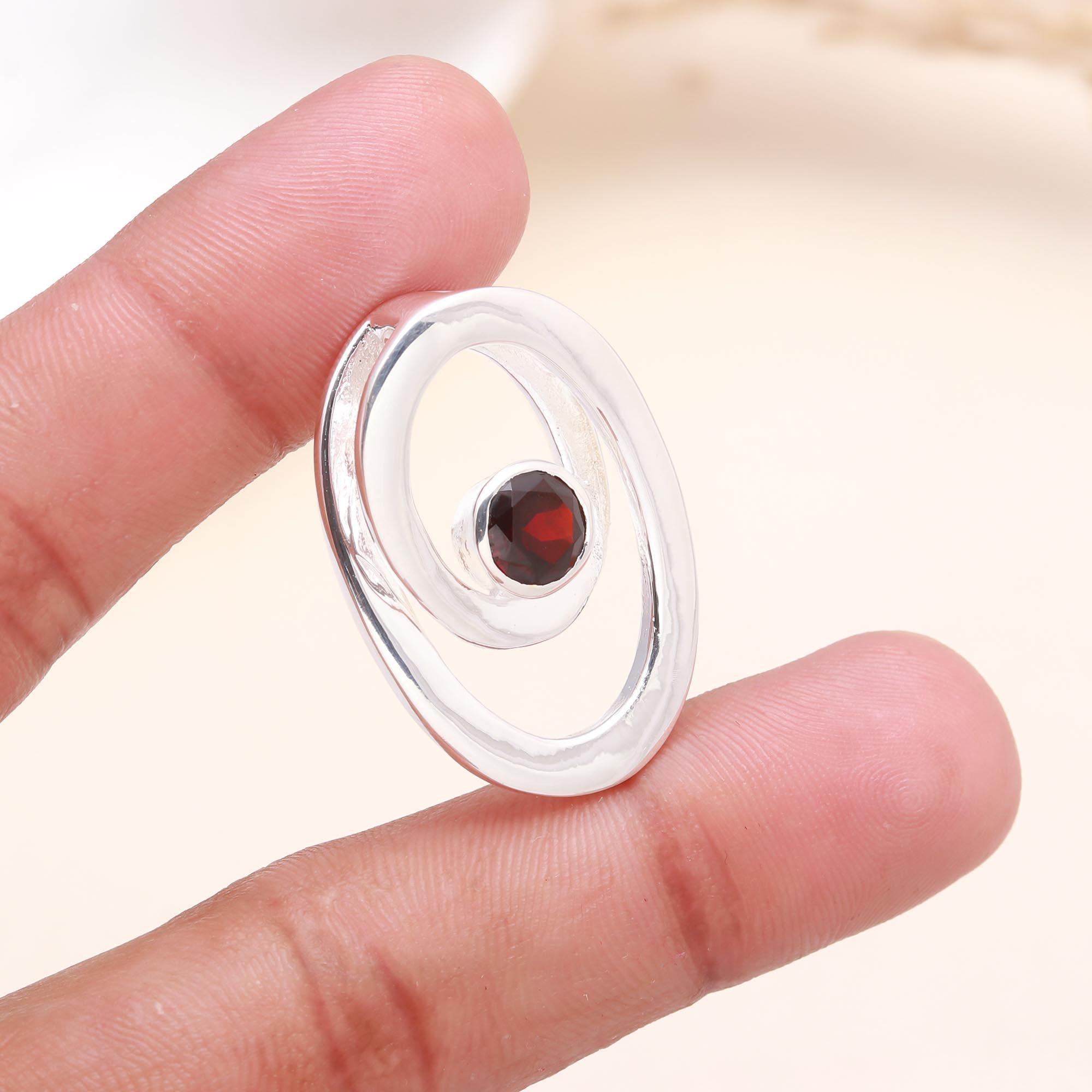 925 Sterling Silver Modern Garnet Spiral Pendant