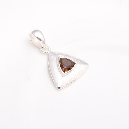 925 Sterling Silver Trillion Smoky Quartz Pendant
