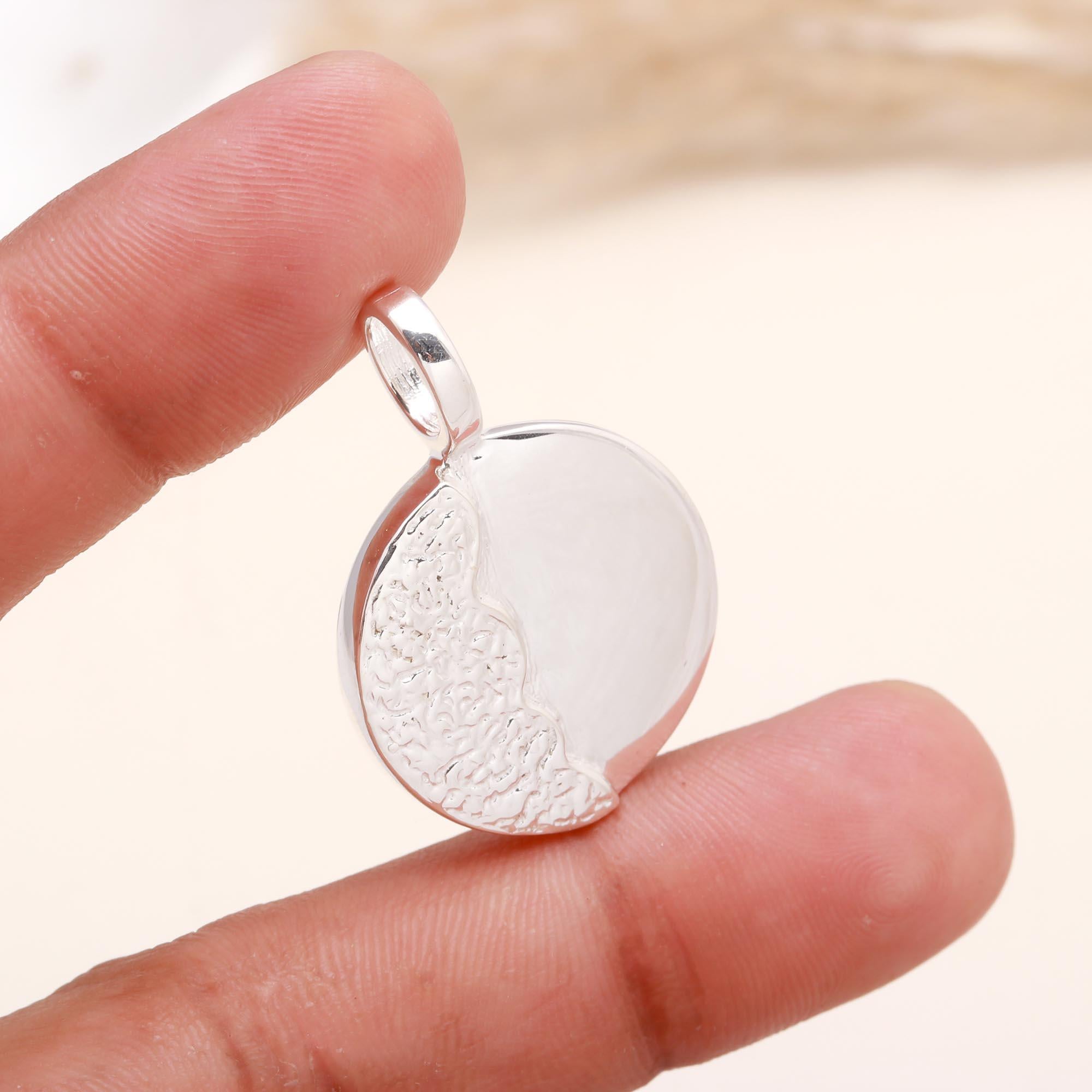 925 Sterling Silver Modern Textured Disc Pendant