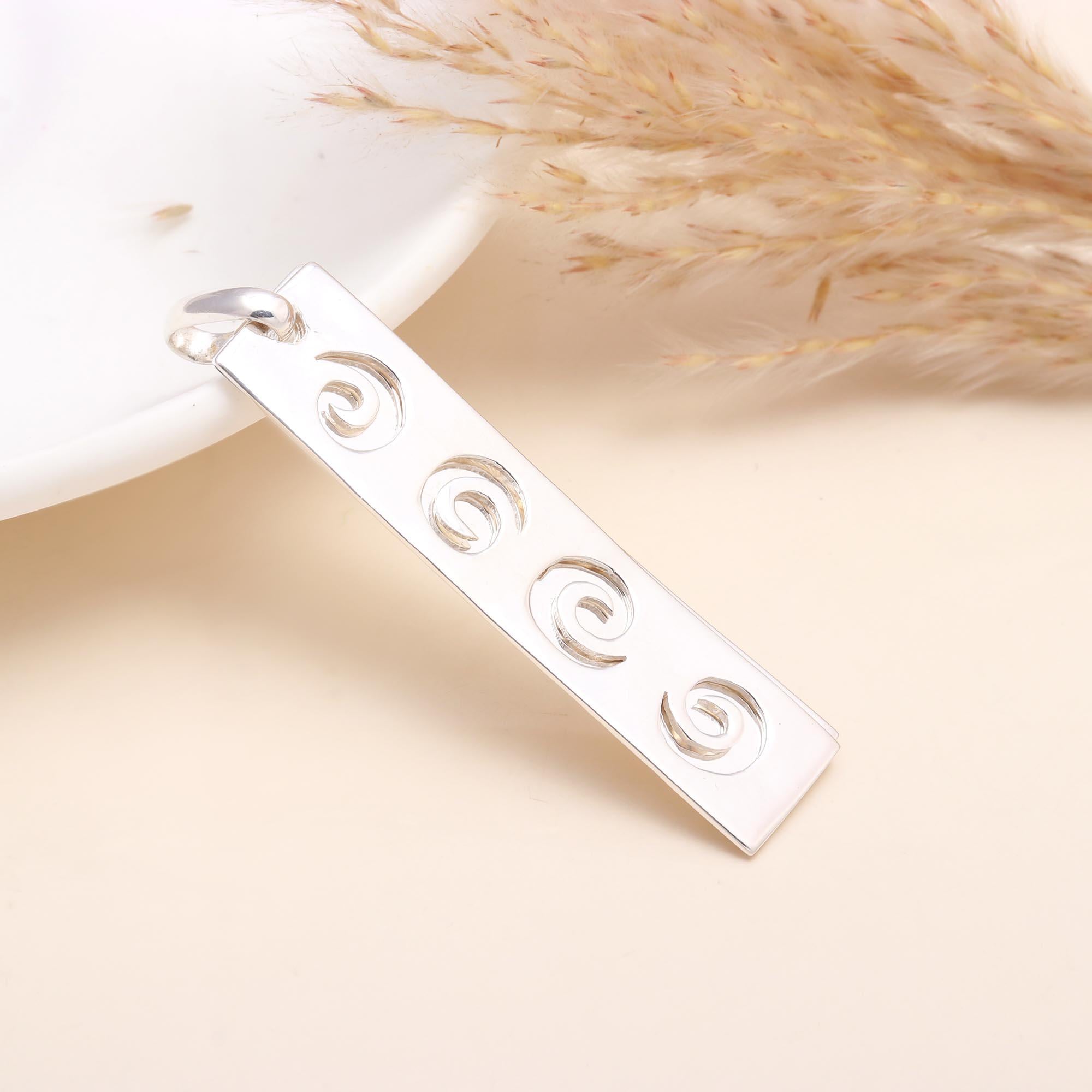 925 Sterling Silver Engraved Swirl Motif Bar Pendant