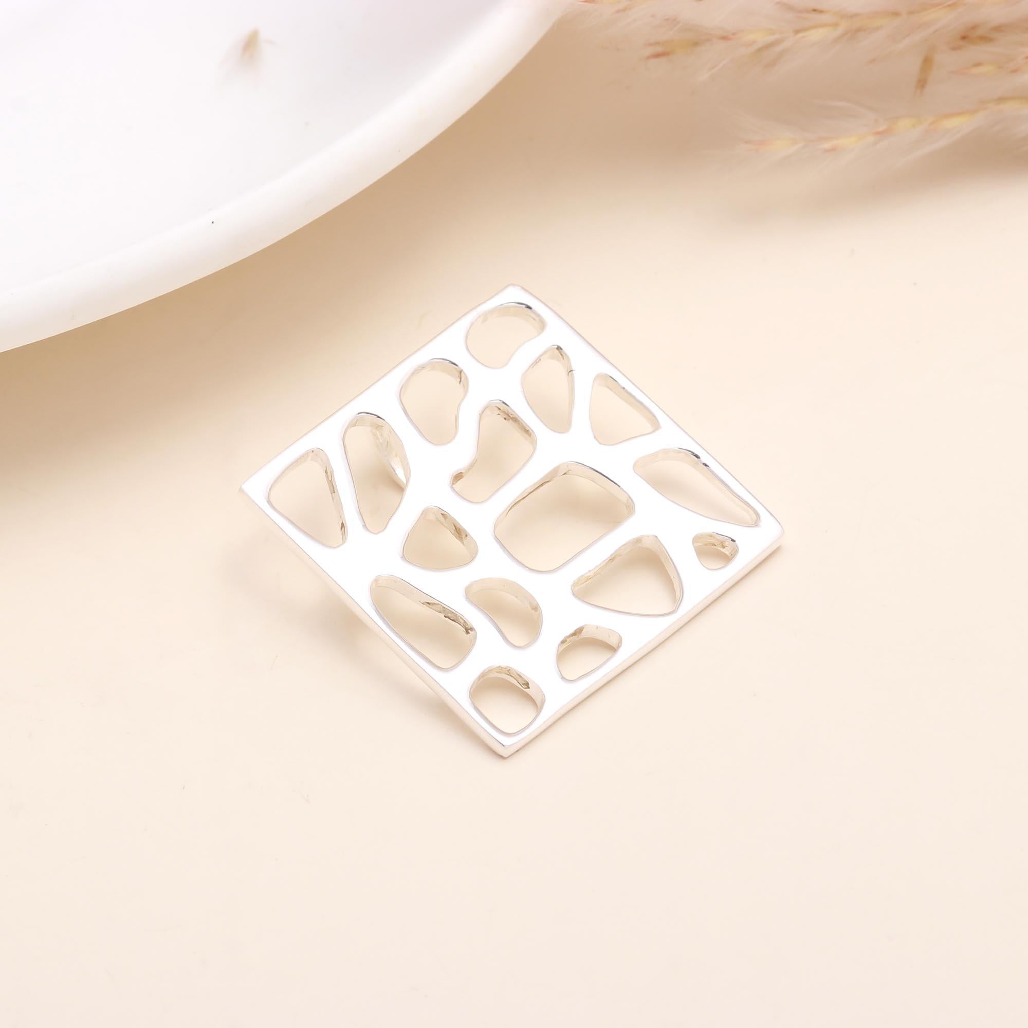 925 Sterling Silver Geometric Cut-Out Square Pendant