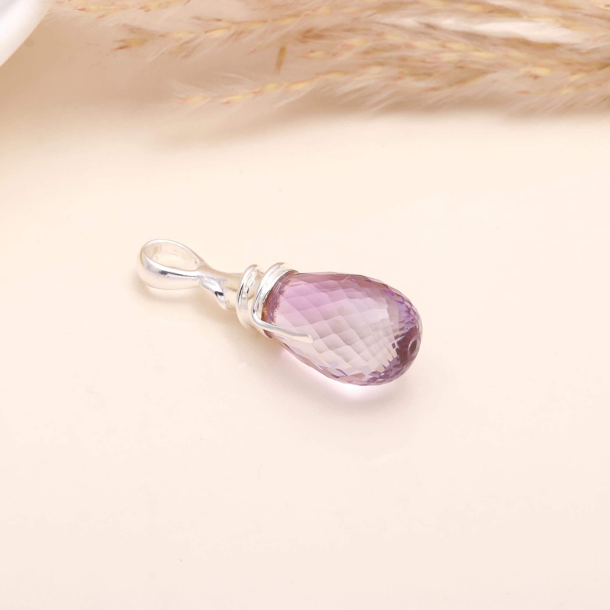 925 Sterling Silver Faceted Amethyst Teardrop Pendant