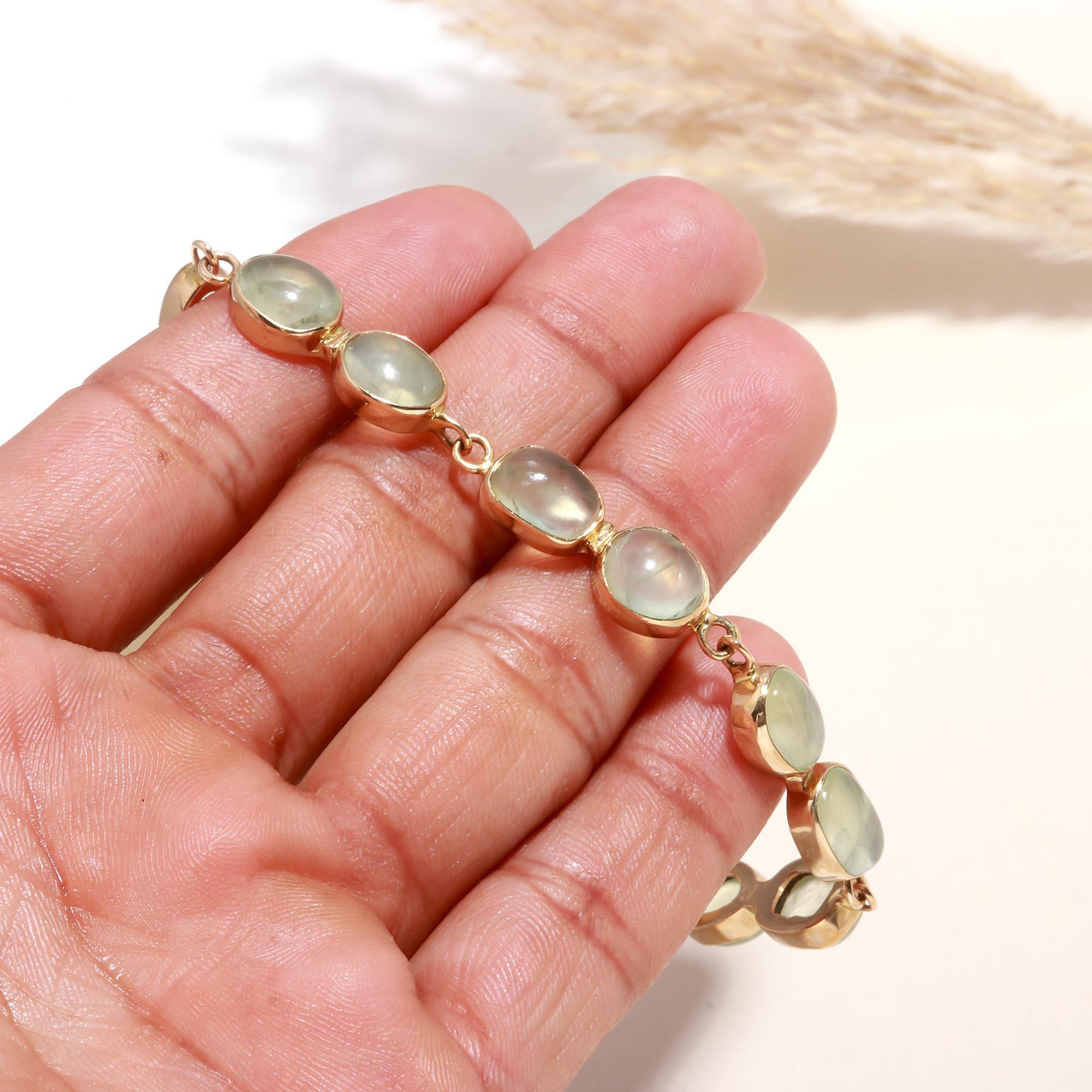 925 Sterling Silver Green Moonlight Gemstone Bracelet