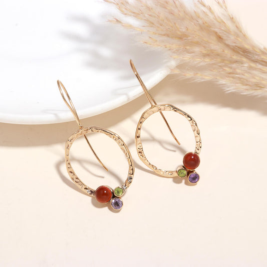 925 Silver Hammered Circle Dangle Earrings