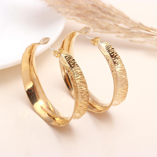 925 Sterling Silver Hammered Statement Hoops Earrings