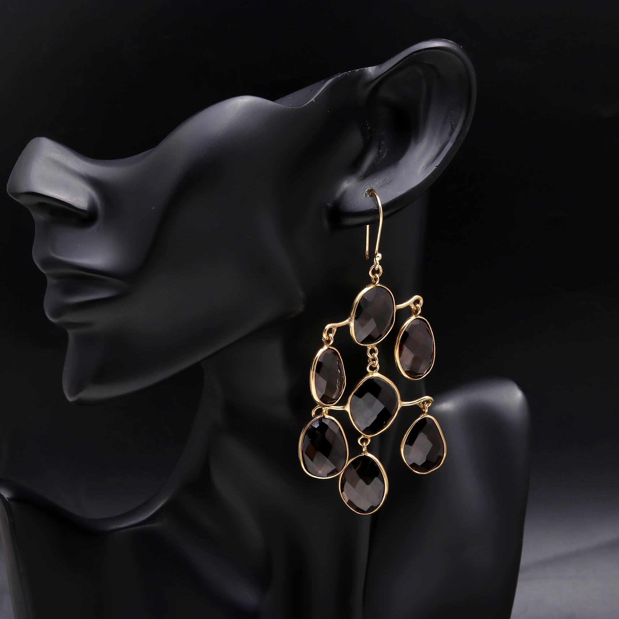 925 Sterling Silver Smoky Quartz Chandelier Earrings