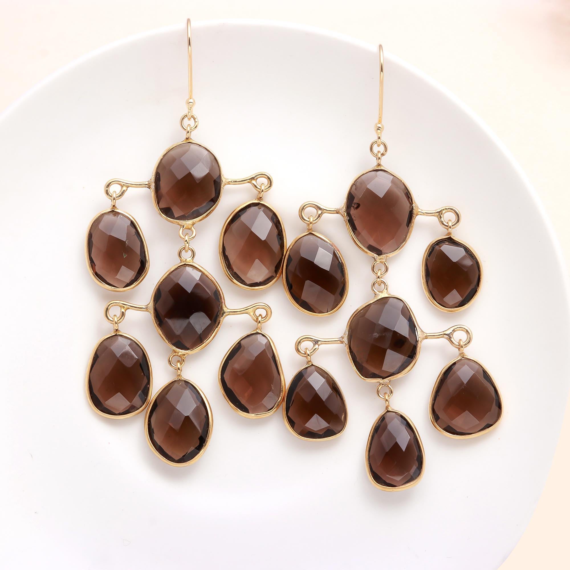 925 Sterling Silver Smoky Quartz Chandelier Earrings