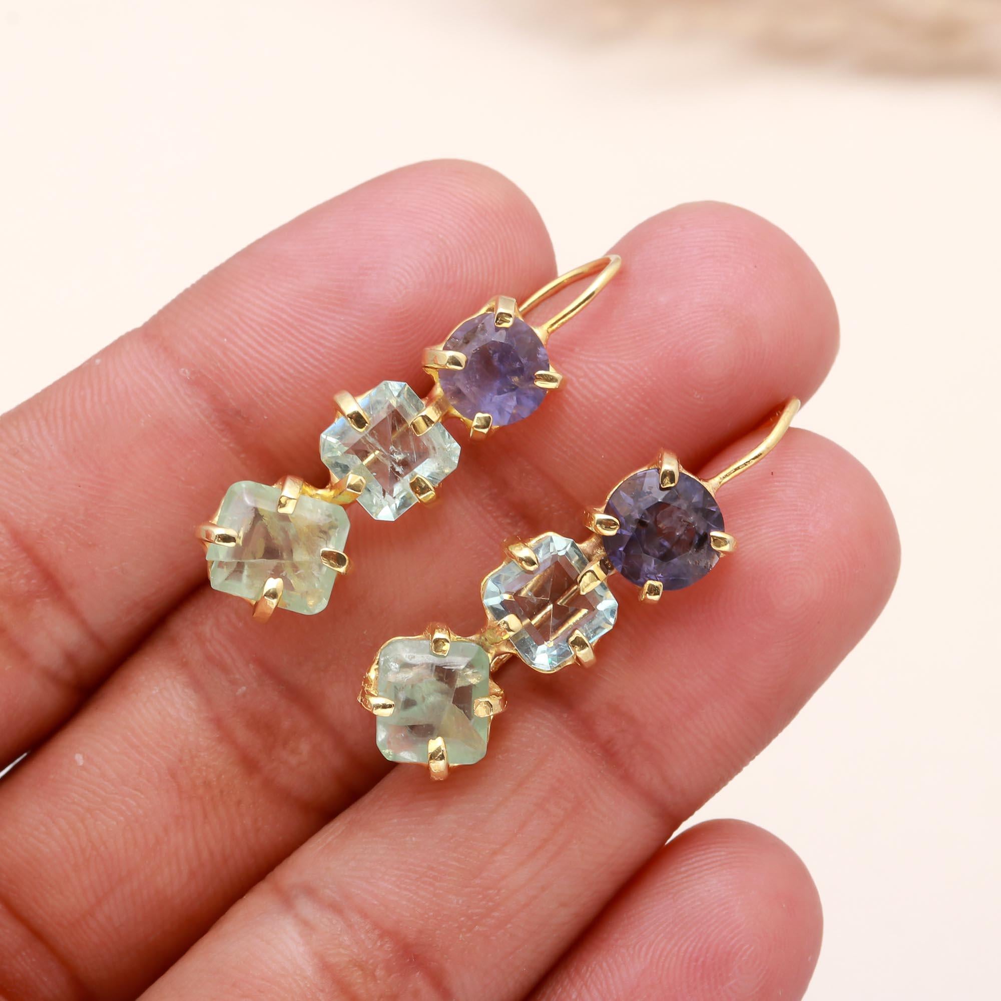 925 Sterling Silver Trio Gemstone Drop Earrings