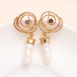 925 Sterling Silver Spiral Galaxy Pearl Drops Earrings