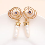 925 Sterling Silver Spiral Galaxy Pearl Drops Earrings