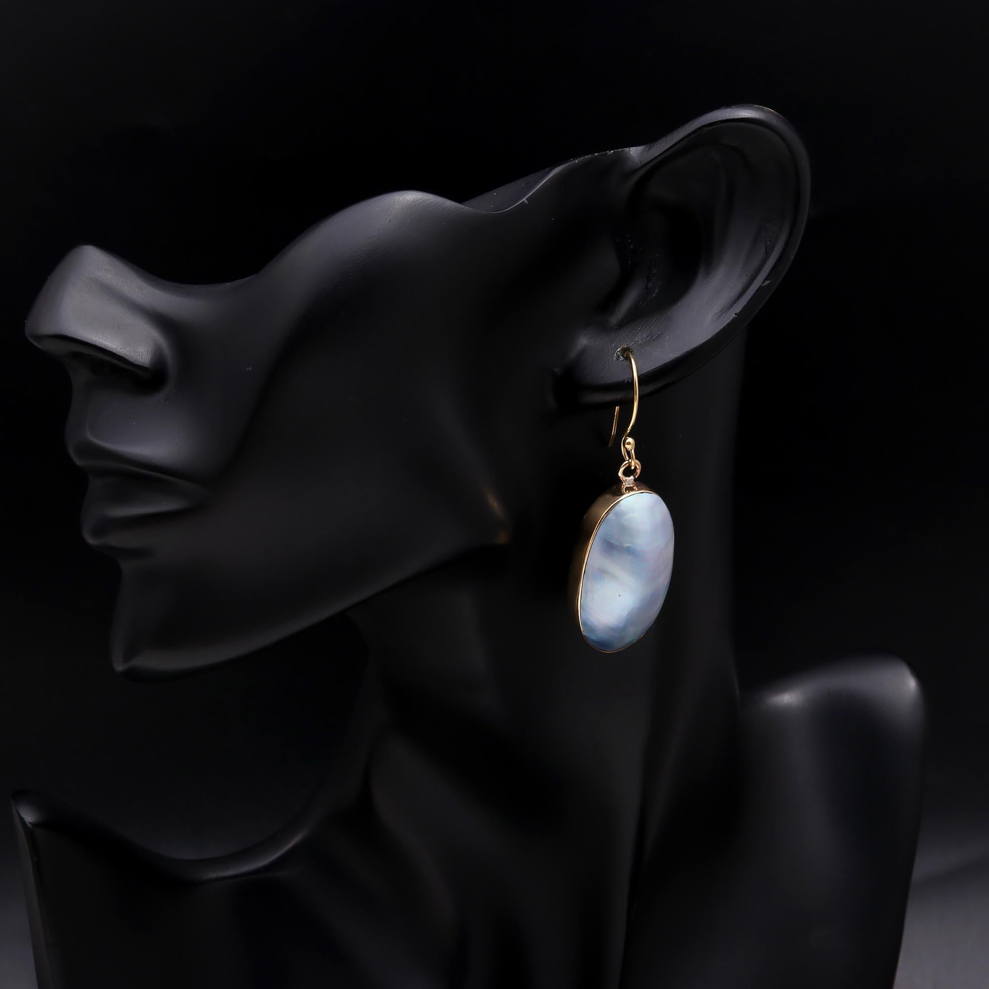 925 Sterling Silver Blue Glow Shell Oval Earrings