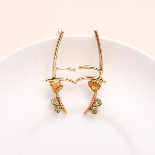 925 Sterling Silver Citrine and Peridot Abstract Earrings