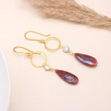 925 Sterling Silver Sunstone & Moonstone Hoop Dangle Earrings