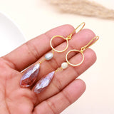 925 Sterling Silver Sunstone & Moonstone Hoop Dangle Earrings