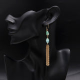 925 Sterling Silver Green Gemstone & Chain Tassel Earrings