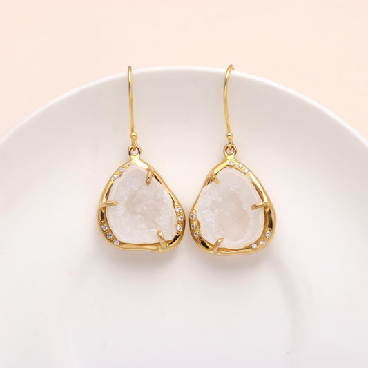 925 Sterling Silver White Druzy Dangle Earrings