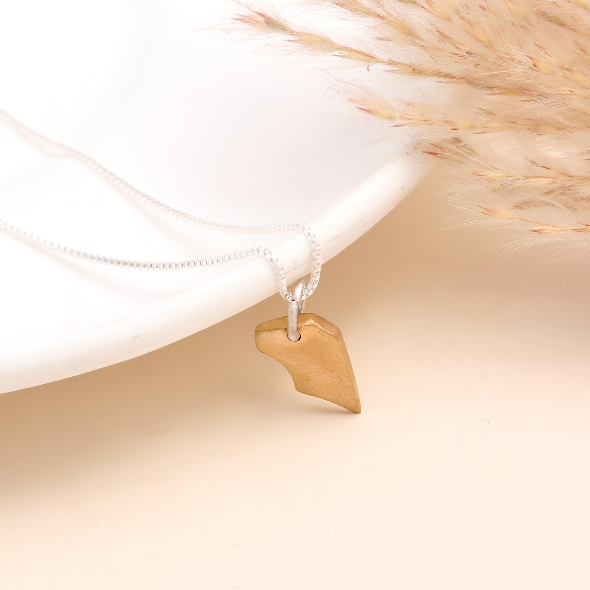 925 Sterling Silver Modern Wood Pendant Necklace