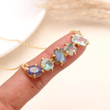 925 Sterling Silver Raw Gemstone Bar Chain Necklace