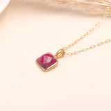 925 Sterling Silver Raw Ruby Square Pendant Necklace