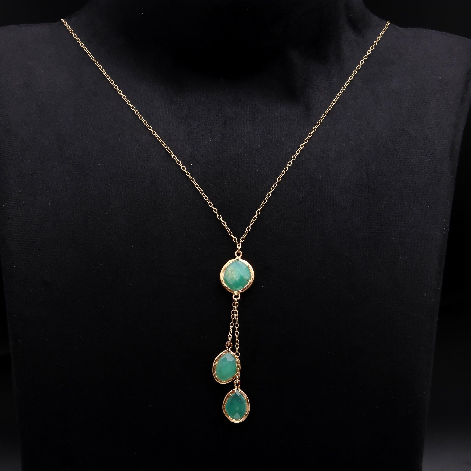 925 Sterling Silver Green Onyx Drop Pendant Necklace