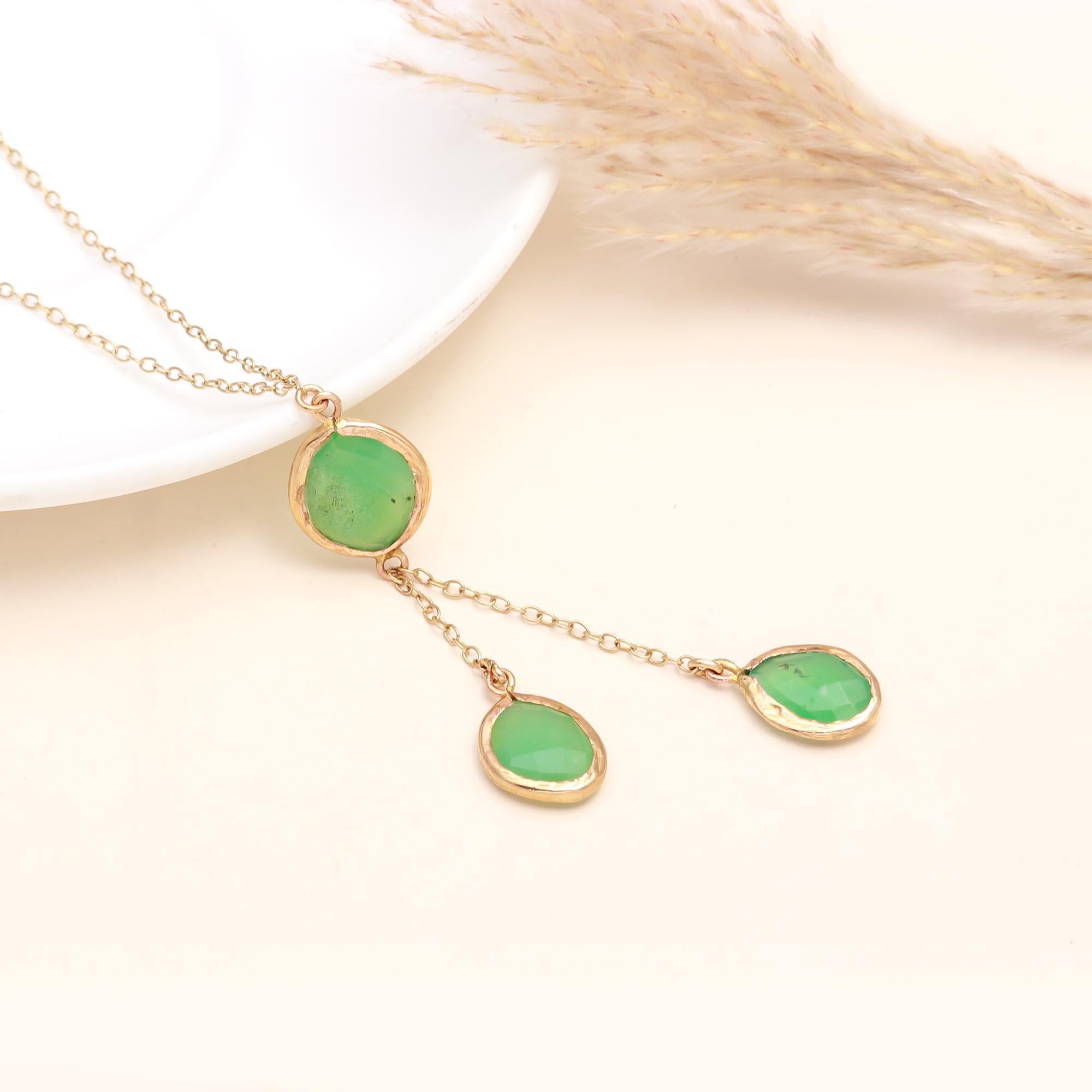 925 Silver Chrysoprase Drop Pendant Necklace