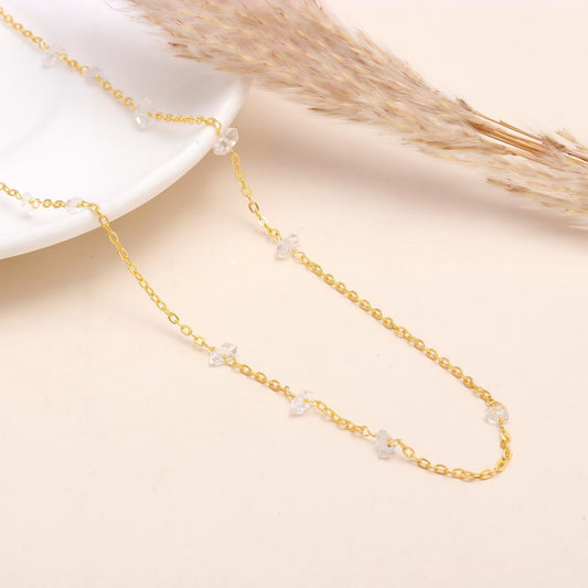 925 Sterling Silver Clear Quartz Chips Chain Necklace