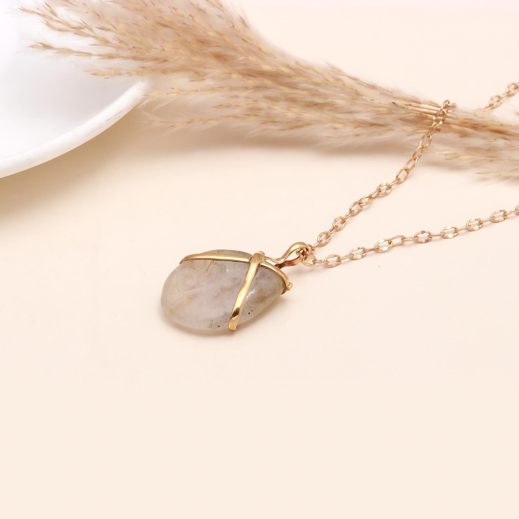 Wrapped Rutilated Quartz Pendant Necklace