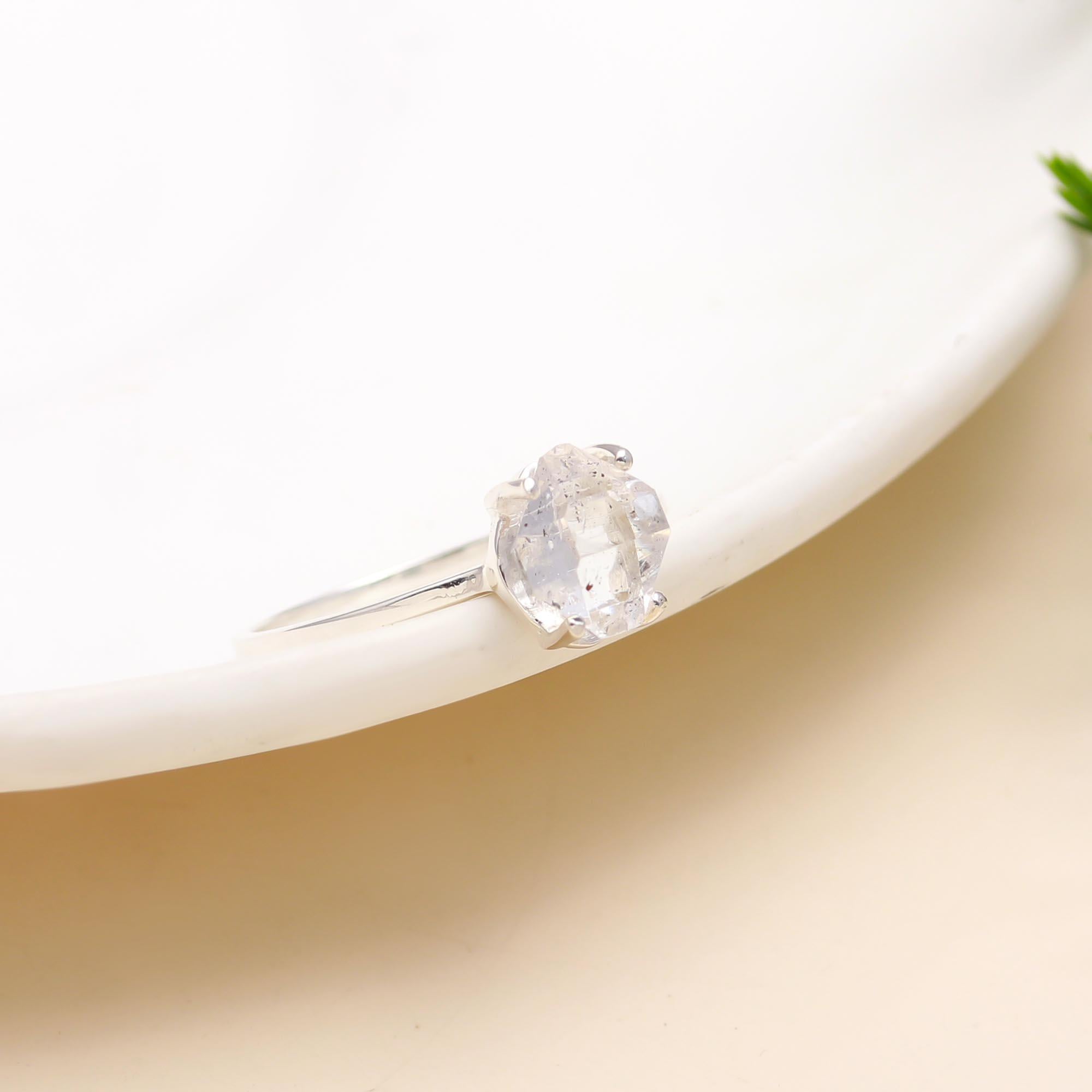 925 Silver Herkimer Quartz Crystal Ring