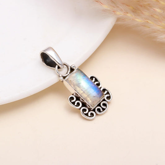 925 Sterling Silver Filigree Design Handmade Moonstone Pendant