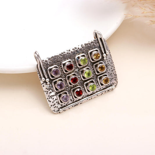 925 Sterling Silver Ethnic Multi-Stone Pendant