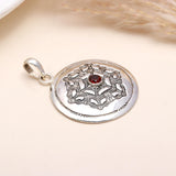 925 Sterling Silver Vintage Round Medallion Garnet Pendant