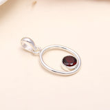 925 Sterling Silver Garnet Circle Pendant