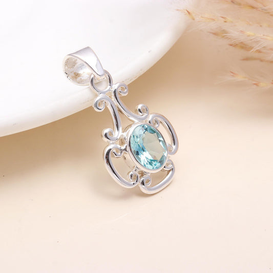 925 Sterling Silver Blue Topaz Pendant