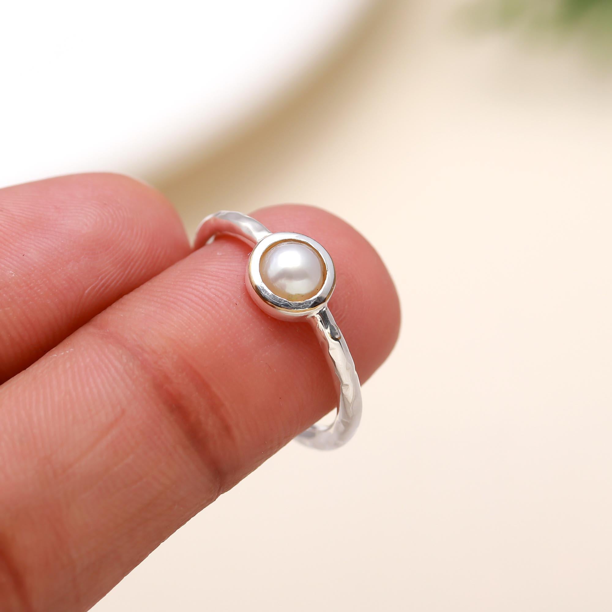 925 Silver Round Pearl Ring