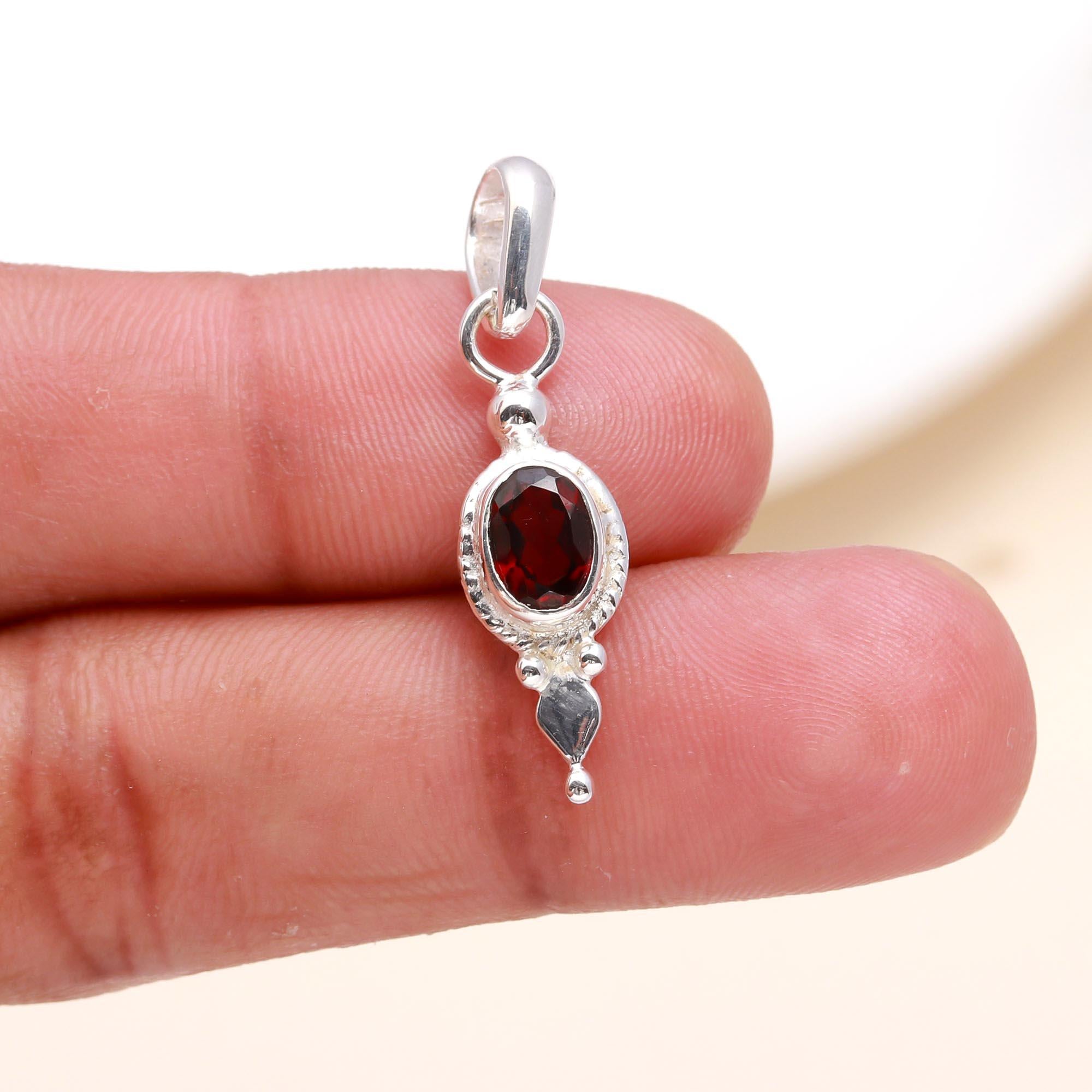 925 Sterling Silver  Natural Red Garnet Pendant