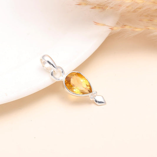 925 Sterling Silver Pear-Shaped Citrine Gemstone Pendant